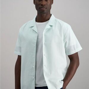 Haggar Seersucker Button Down Short Sleeve Camp Shirt Men's Size XL Seafoam NWT